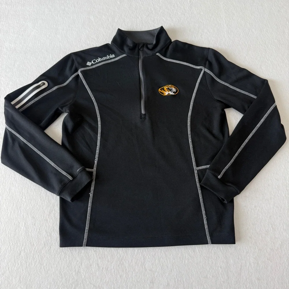 Columbia Golf Quarter Zip Pullover Mens Small Black Mizzou Tigers Omni-Wick